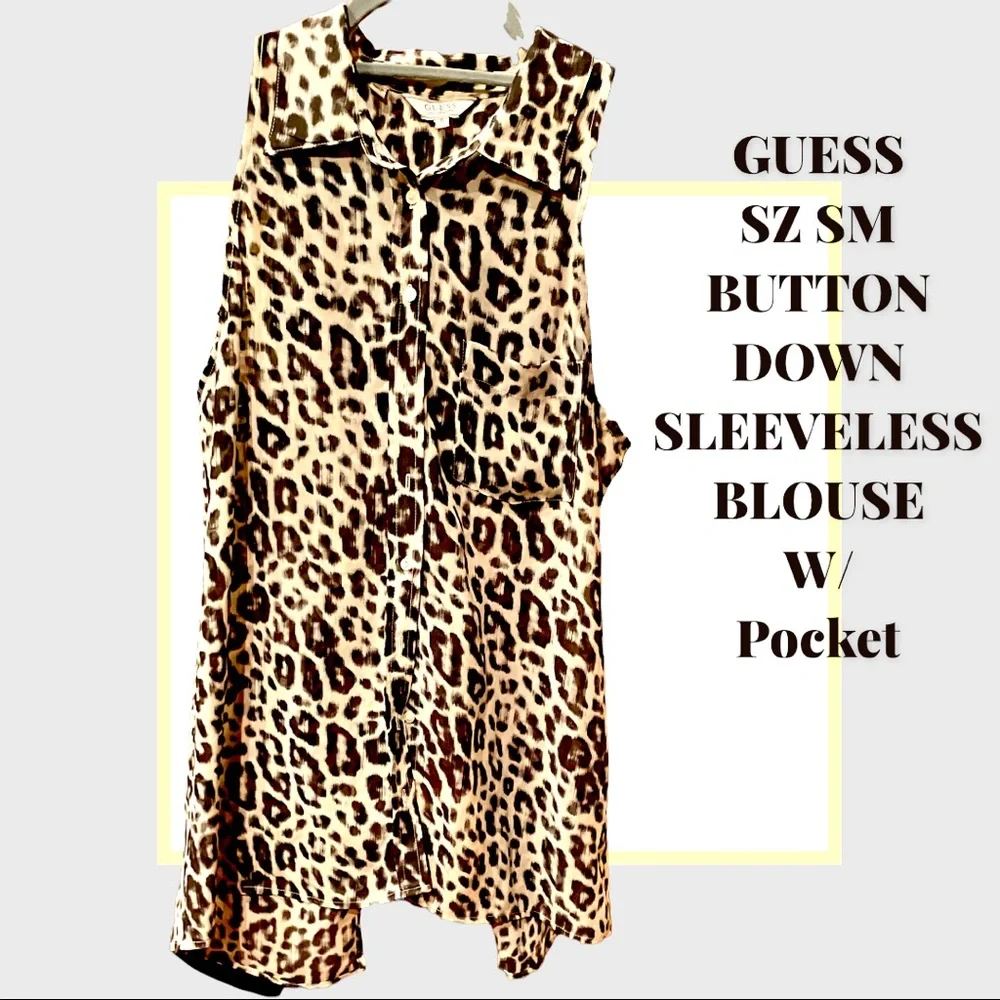 GUESS SZ SM SLEEVELESS BUTTON DOWN FRONT POCKET FLOWY TUNIC W/BACK SLIT & COLLAR - Picture 10 of 14